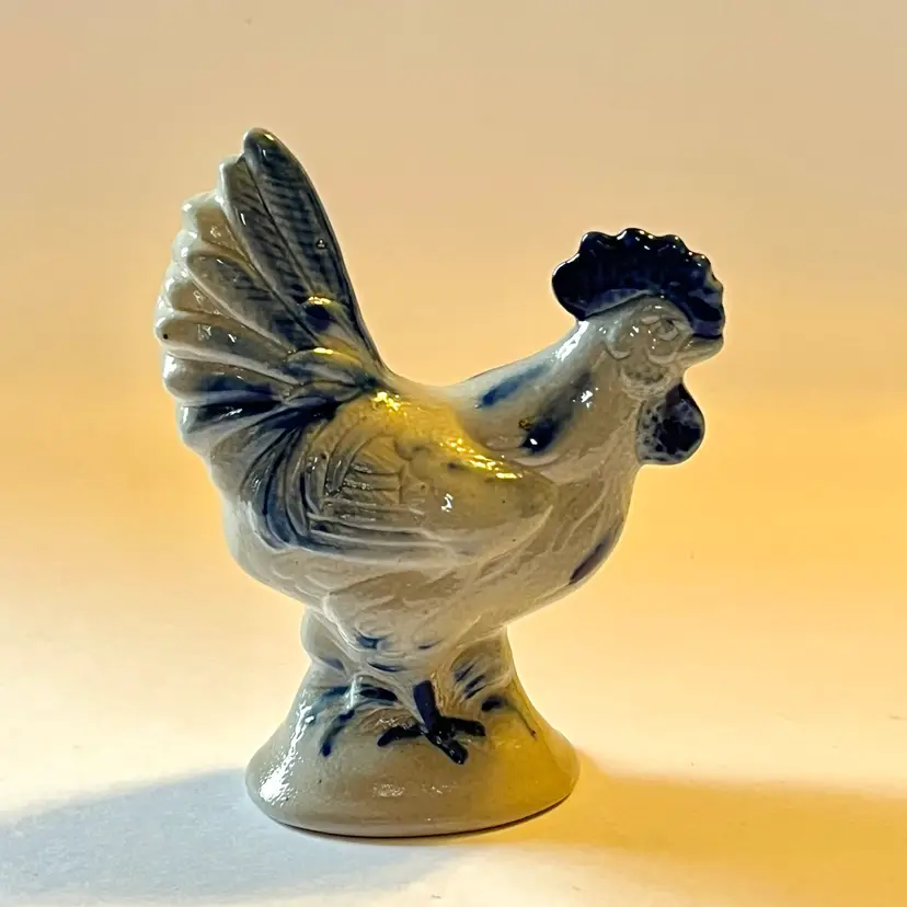 Eldreth Pottery Salt Glazed Stoneware Rooster Figurine Cobalt Signed 2000 3.75"H
