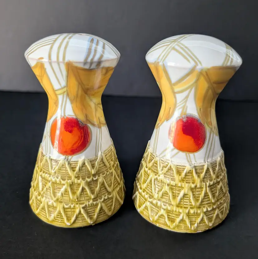 Vintage Mid Century Italian Pottery Salt & Pepper Set 5" High Yellow and White
