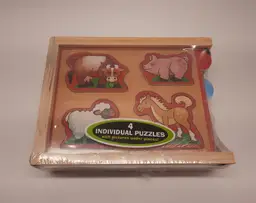 Melissa & Doug 4 wooden puzzles mini pack animals NEW