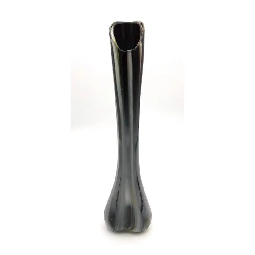 Vintage Red Crown Foil Label Hand Blown Smokey Striped Art Glass Bud Vase