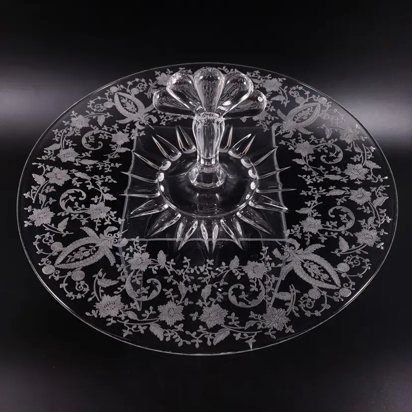 Vintage NEW MARTINSVILLE Viking PRELUDE Acid Etched Clear Glass Serving Tray