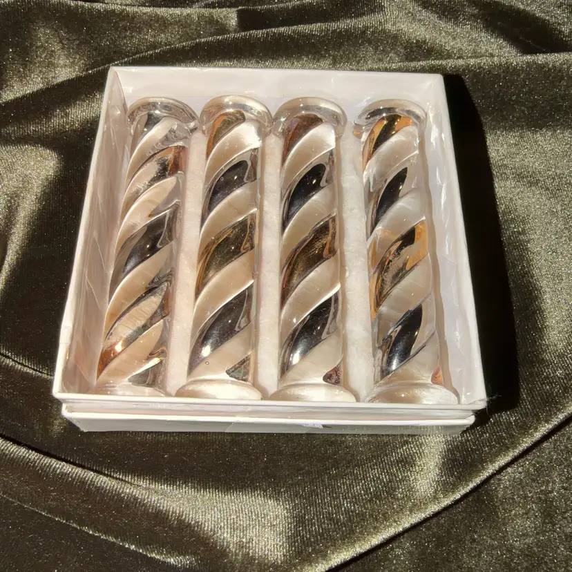 8-Vintage Cut Glass Crystal Knife Rests Made In Hungary  3 1/2” * Some wear On gold