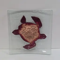 Vintage Jones Glassworks Fused Glass Sea Turtle Copper Trinket Dish Seattle 2003