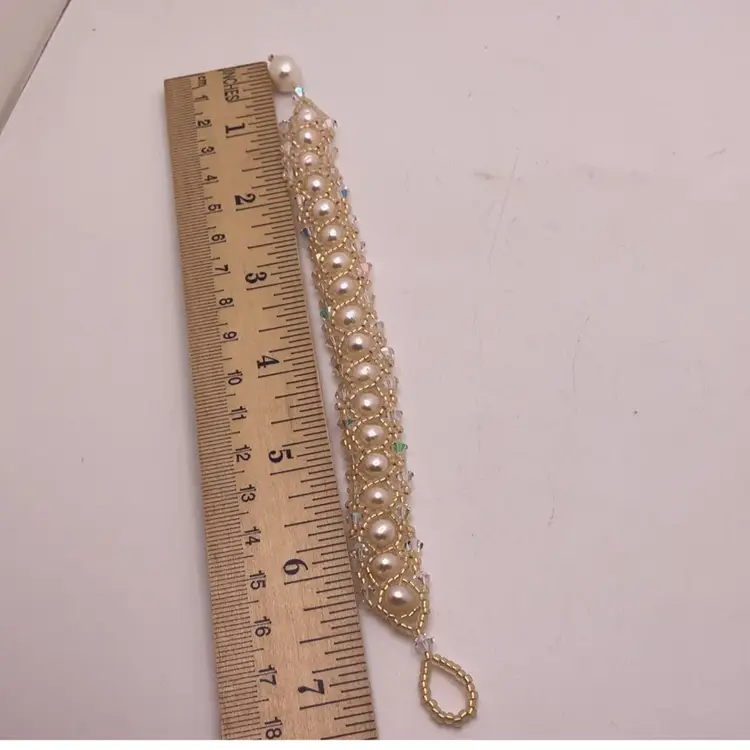 Clear Swarovski Crystal & Pearl Bracelet with Pearl Toggle Clasp Artisan Made 6.5”