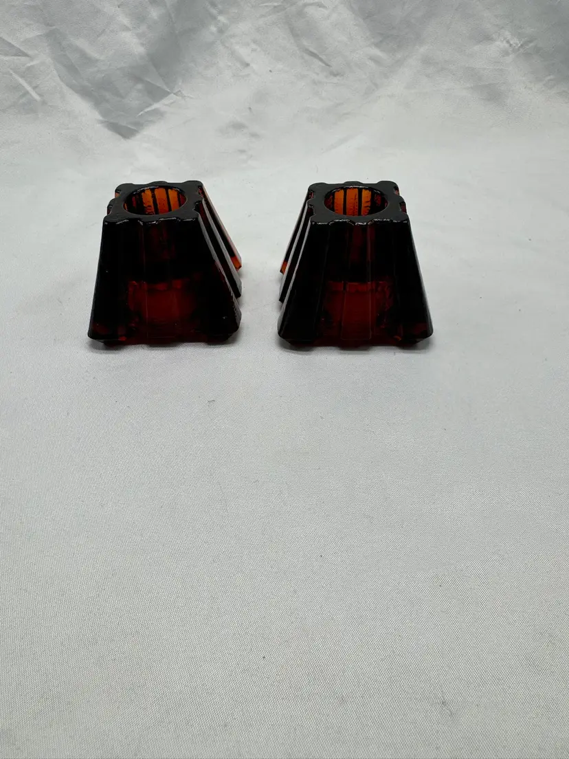 VTG amber/brown Glass Candlesticks