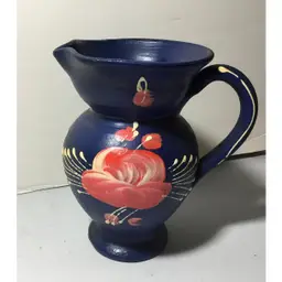 Made in Italy, ceramic pitcher, dark blue, hand-painted, Vintage