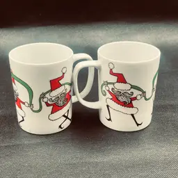 Vinitage Fitz & Floyd - FF - "Dancing Santa" Mug (Set of 2) Neiman Marcus Colloctibles 1970s