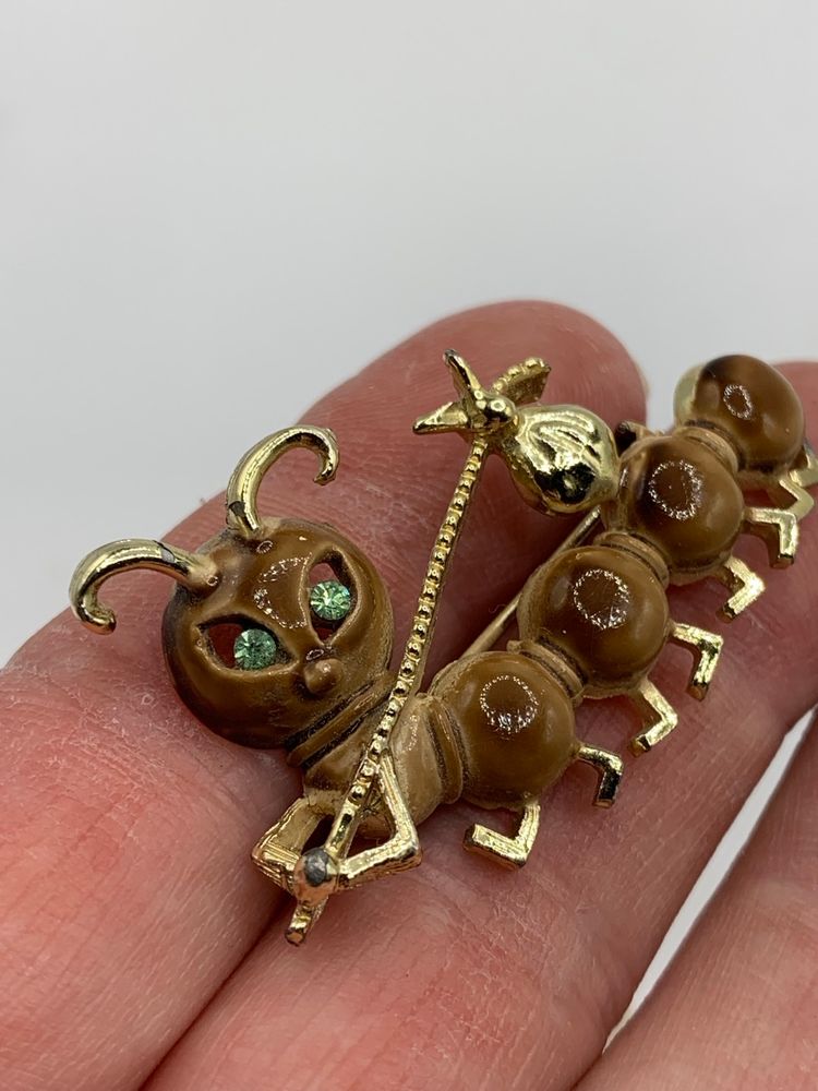 1970 Enameled Caterpillar Hobo Pin With Crystal Eyes