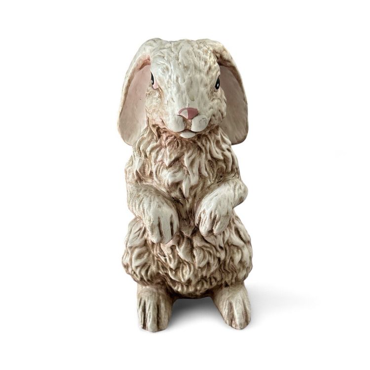 Tan And White Ceramic Mold Crouching Bunny Figurine