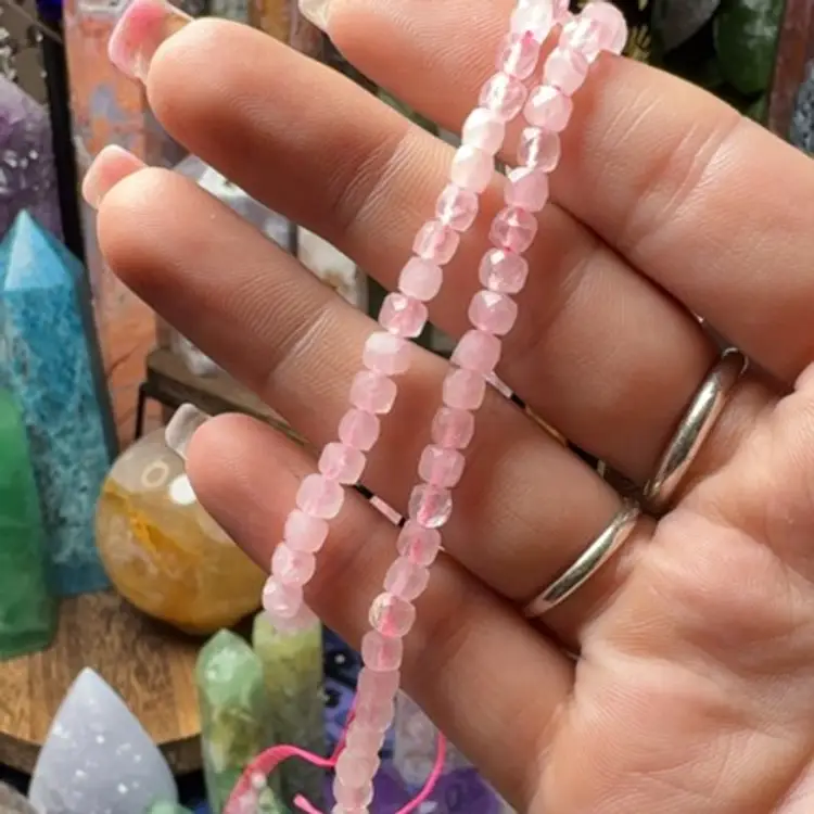 Rose Quartz Faceted Cube 4mm Bracelet
