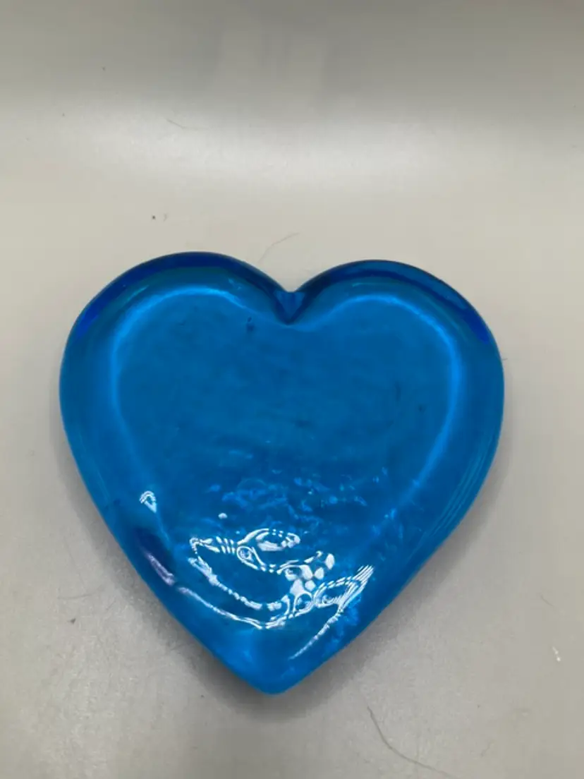 Blue Art Glass Heart Paperweight