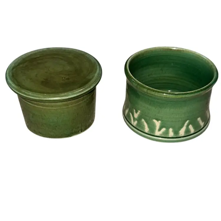 Handmade French Ceramic Butter Bell Green 2 Pieces