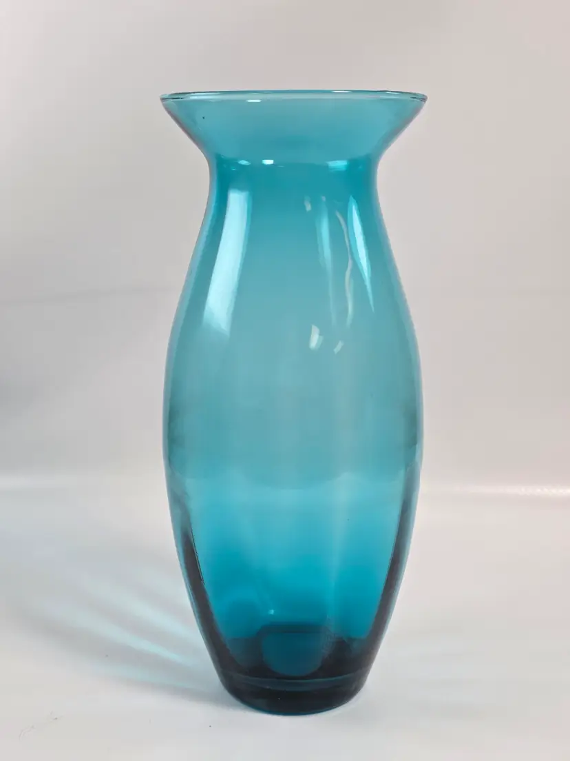 Vintage MCM Hand Blown Aqua Teal Art Glass Vase Blenko Style