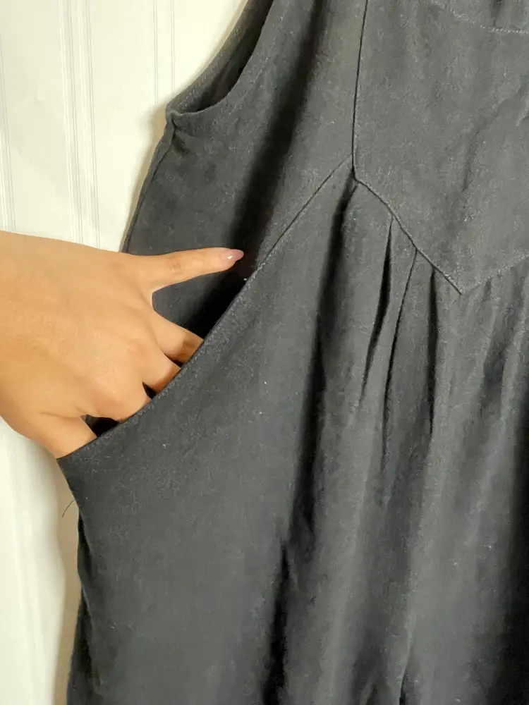 Anrabess Women’s S Linen Romper Overalls Shortalls Loose Black Coastal Lagenlook