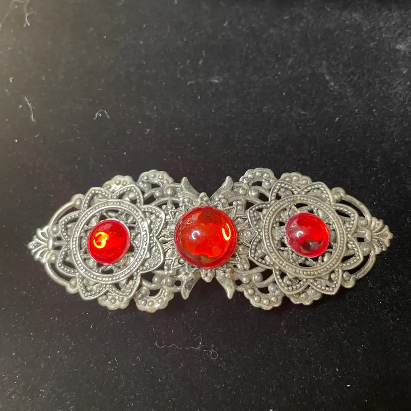 4” Silvertone Brooch With Acrylic Stones