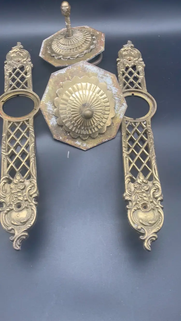 MCM 1967 Brass Escutcheon Door Backplates With Door Handles