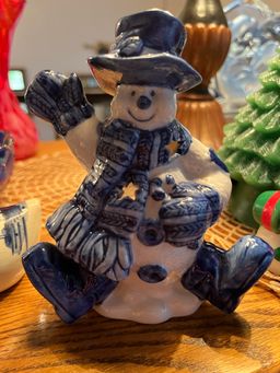 Blue and Cream Snowman Votive.