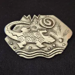 Lizard Brooch JJ Jonette 1988 Southwestern Style Stamped Dated Silver Tone Vintage