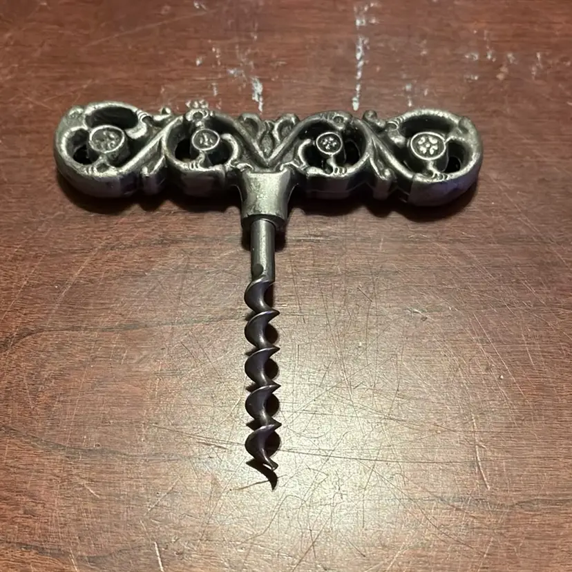 022. Norwegian Pewter Bottle Opener Corkscew Norwegian tin bottle opener Vintage barware