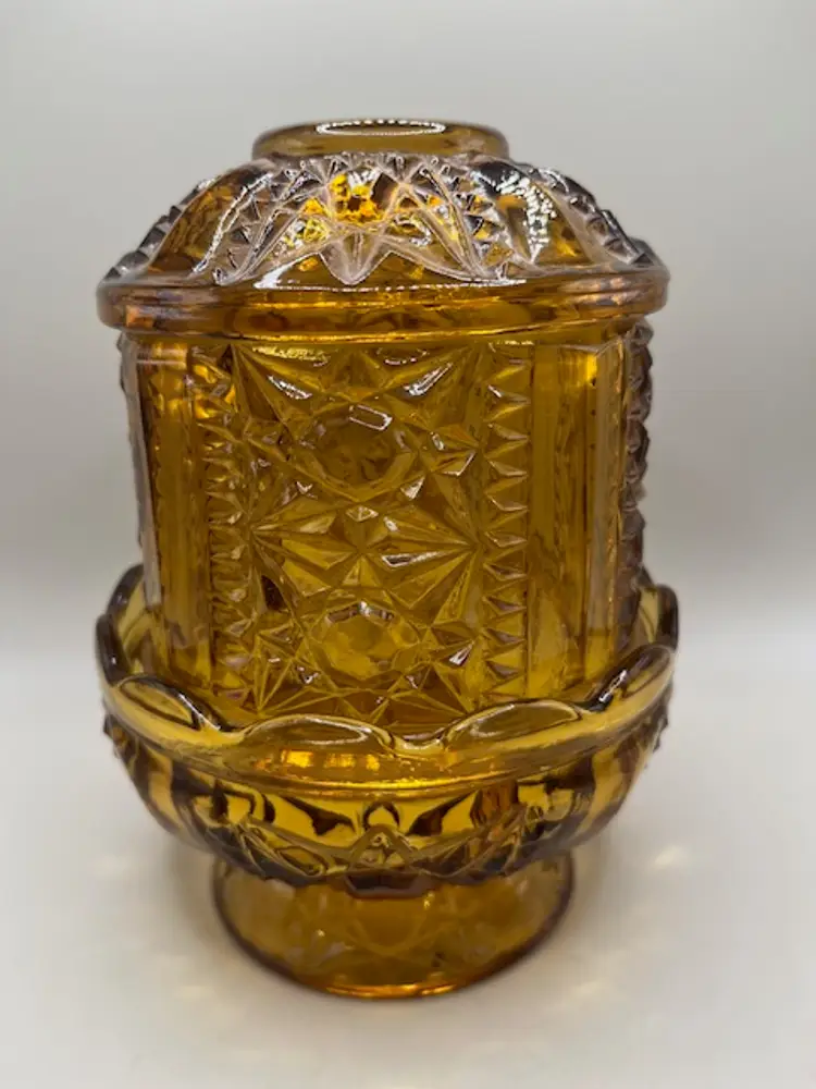 Vintage Indiana Glass Amber Stars and Bars Fairy Lamp