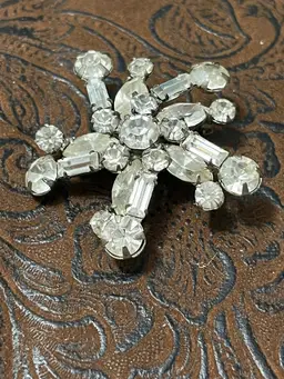 Vintage Clear Baguette Round Prong Set Star Brooch