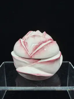 Vintage Pink Cabbage Rose Porcelain Trinket Box Made In Italy 4.25”