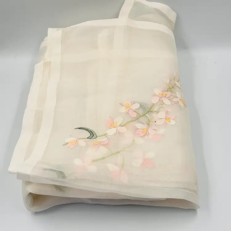 Vintage NOS Sheer Embroidered Tablecloth Pink Floral Brand TA Handmade Pakistan 48"x52"