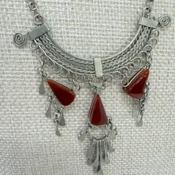 Vintage Artisan Silver And Stone Tribal Style Necklace