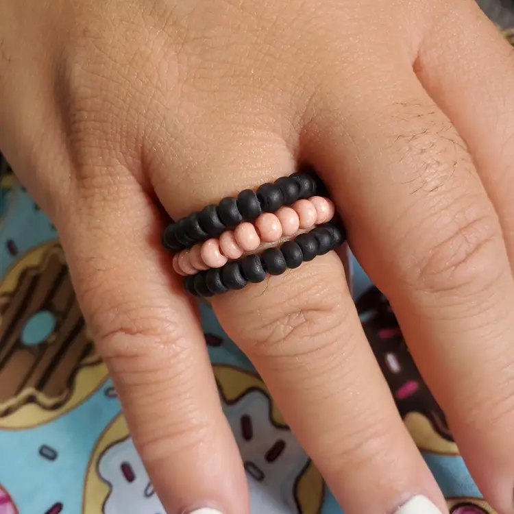 Seed Bead Flexible Ring Set - Black Cocoa & Rose Petals