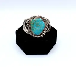 Vintage Southwestern Sterling Silver Turquoise cuff bracelet 59.52g