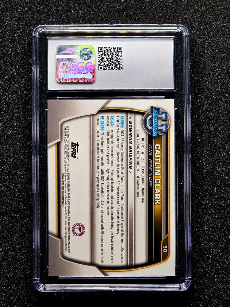 2022 Bowman University Caitlin Clark Rookie RC #50 CGC 9 Mint 1st Bowman