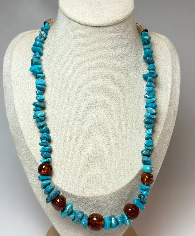 Jay King Desert Rose Trading Co 22.5" Turquoise Nugget & Amber Beaded Necklace