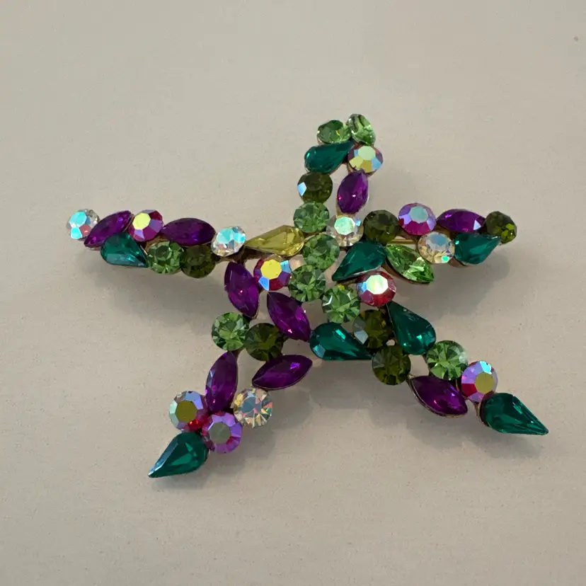 Multicolor Rhinestone Starfish Brooch