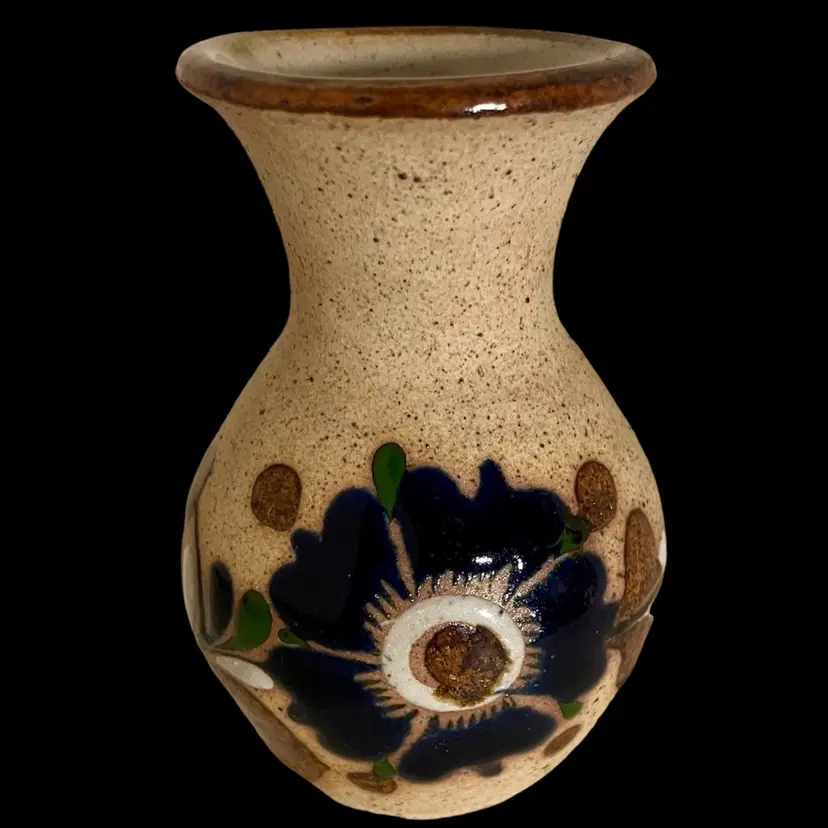 Tonala Mexican Pottery Vase 4” Floral Flowers Small