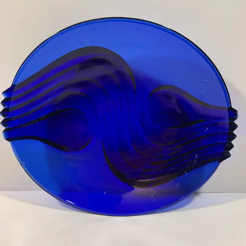 Cobalt Blue Glass Plate Art Glass Centerpiece Arcoroc France