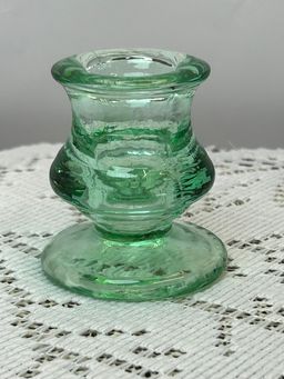 Green Depression Glass Single Candle Holder-Unmarked
