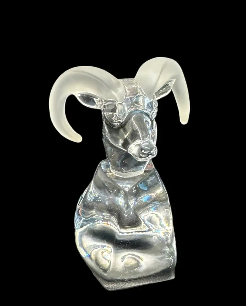 Swarovski Ebeling & Reuss Crystal Ram Head Bust Frosted Horns on Clear Base
