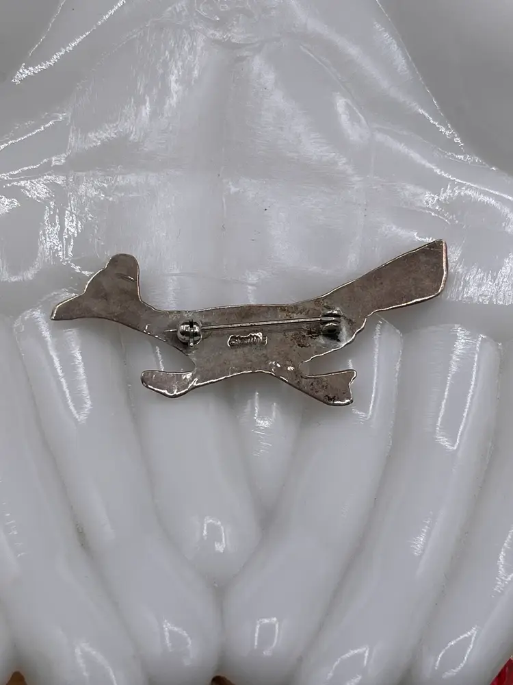 Vintage Marked Southwest Sterling Silver Navajo Native American Roadrunner Brooch With Turquoise Pieces 2.25”