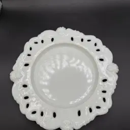 Antique Dithridge Opaque Milk Glass Plate - Raised Lace Design with Cherubs