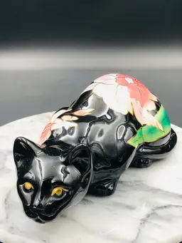 Painted Black Cat Floral 80’s Art Ceramic