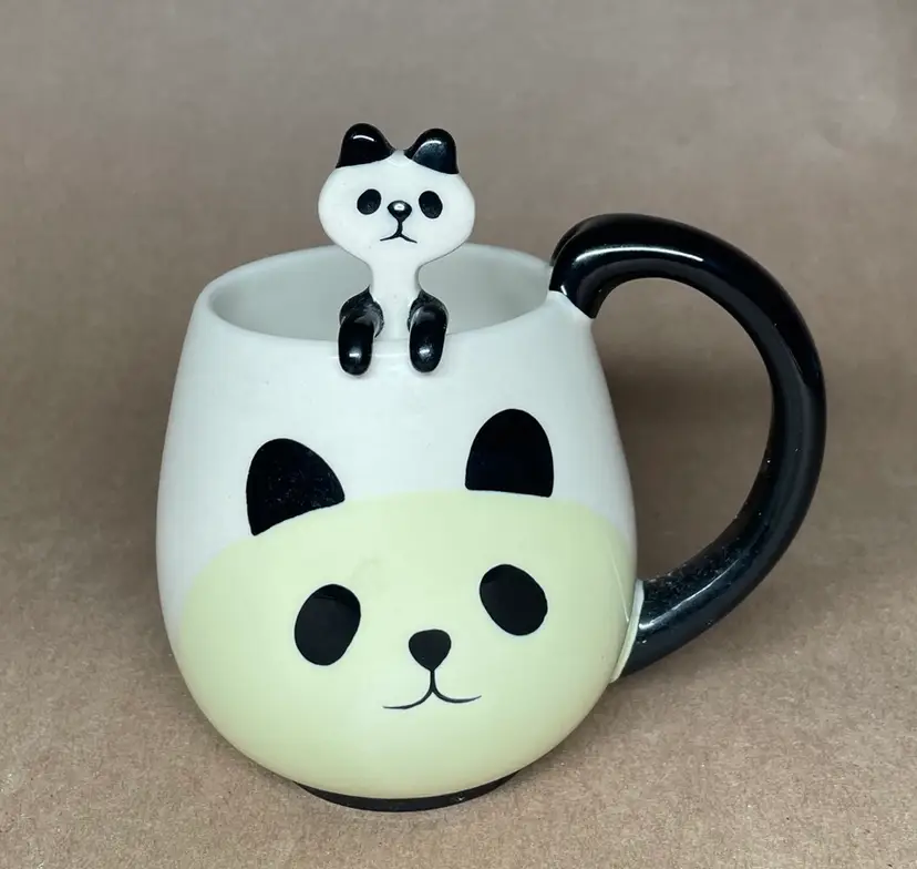 Concombre Ceramic Panda Coffee Tea Mug with Mixing Spoon