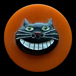 Bakelite Cat Button Brooch 1.5”