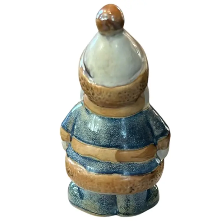 VINTAGE CHRISTMAS SANTA FIGURINE Pottery Blue Brown Glazed Clay 2007 5 x 2 1/2”
