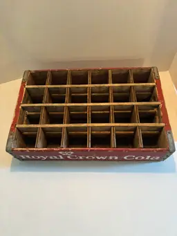 Vintage Royal Crown Cola Bottle Crate Wooden Red with White Lettering 24 Count