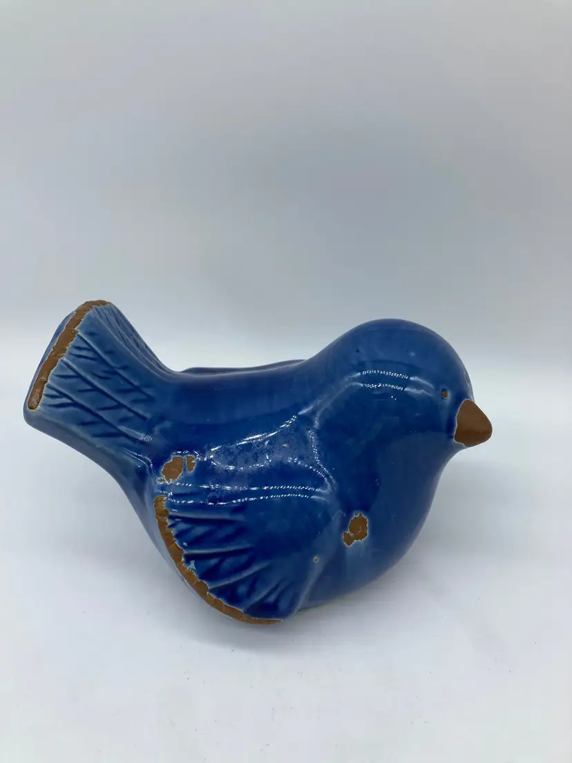 Ceramic Pottery Blue Bird Figurine 3.5" Tall 4.25" Long