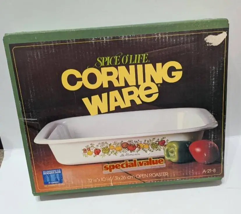 Vintage Corning Ware Spice O’Life Open Roaster, #A-21-8. Factory Sealed