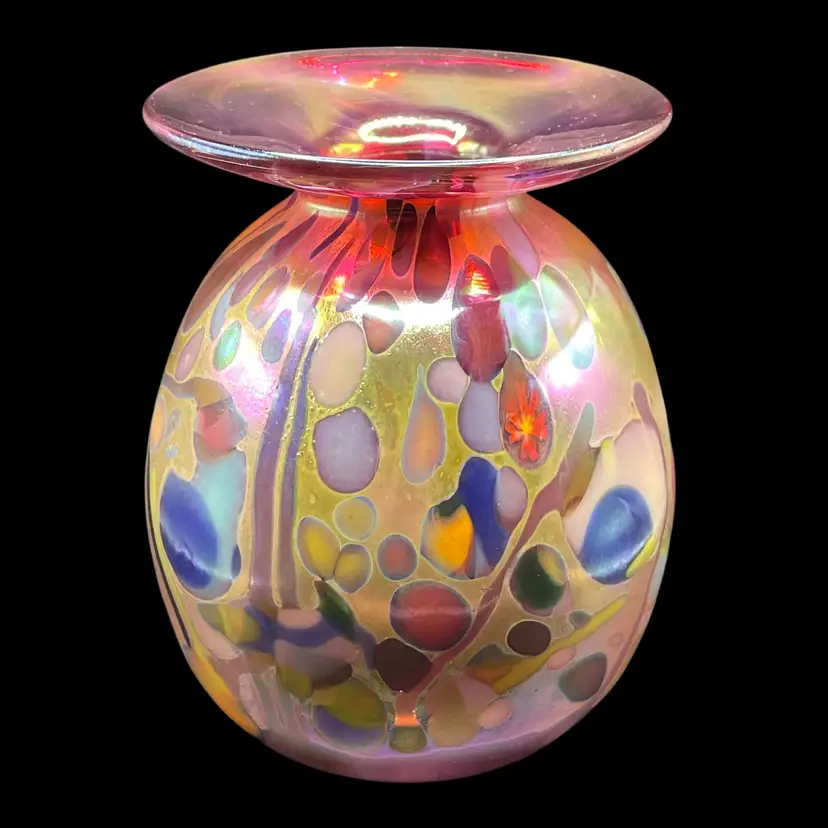 2017 Rick Hunter Art Glass California USA Iridescent Multicolor Vase Signed