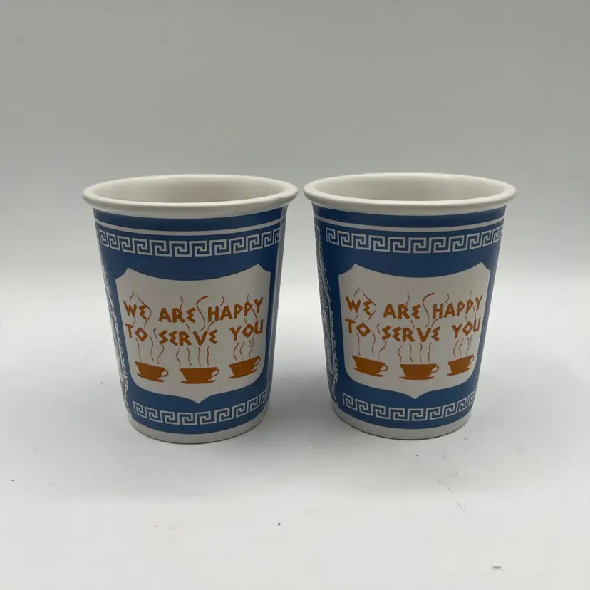 Pair Anthora NYC's Iconic Greek Coffee Cup We Are Happy To Serve You Ceramic Set