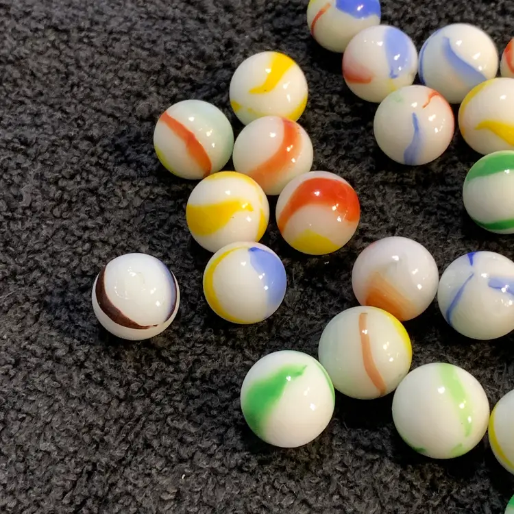 34-White w/Colored Swirl Glass Marbles 5/8"