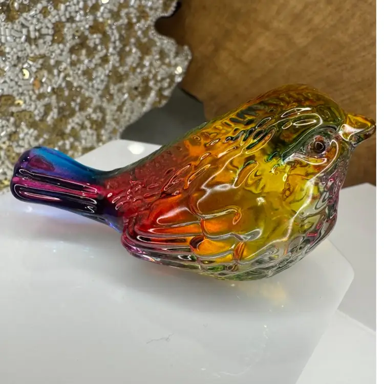 One Mini Colorful Crystal Bird Figurine - 3'' inches